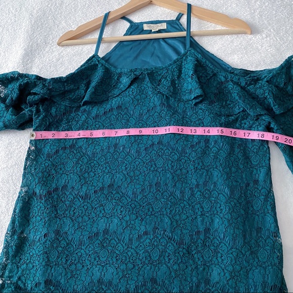 Dark Teal Cold Shoulder Lace Top - Picture 6 of 11
